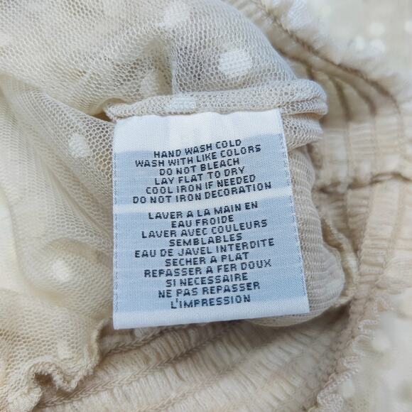 Denim & Supply Sheer Cream Mesh Polka Dot Romantic Victorian Fairy Blouse Small - Picture 8 of 10